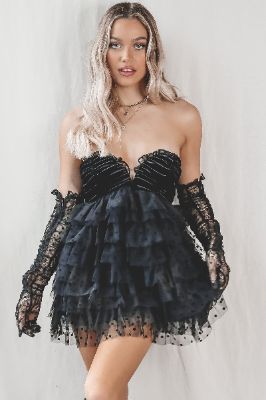 DEAL FOR LOVE & LEMONS Jourdan Off The Shoulder Black Mini Dress sold by Amazing Lace