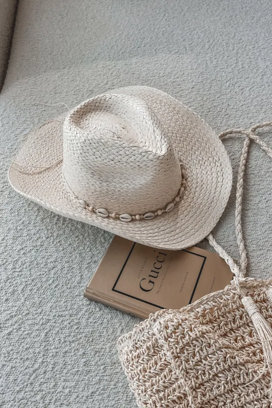 The Beach Is This Way Ivory Shell Cowboy Hat sold by Amazing Lace