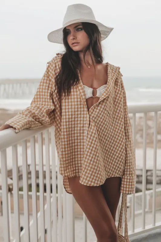 DEAL Sunset Series Gold Checkered Button Down sold by Amazing Lace