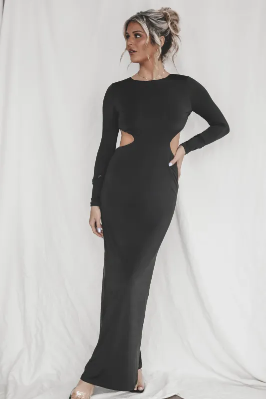 DEAL Spicy In The Back Long Sleeve Black Maxi Dress sold by Amazing Lace