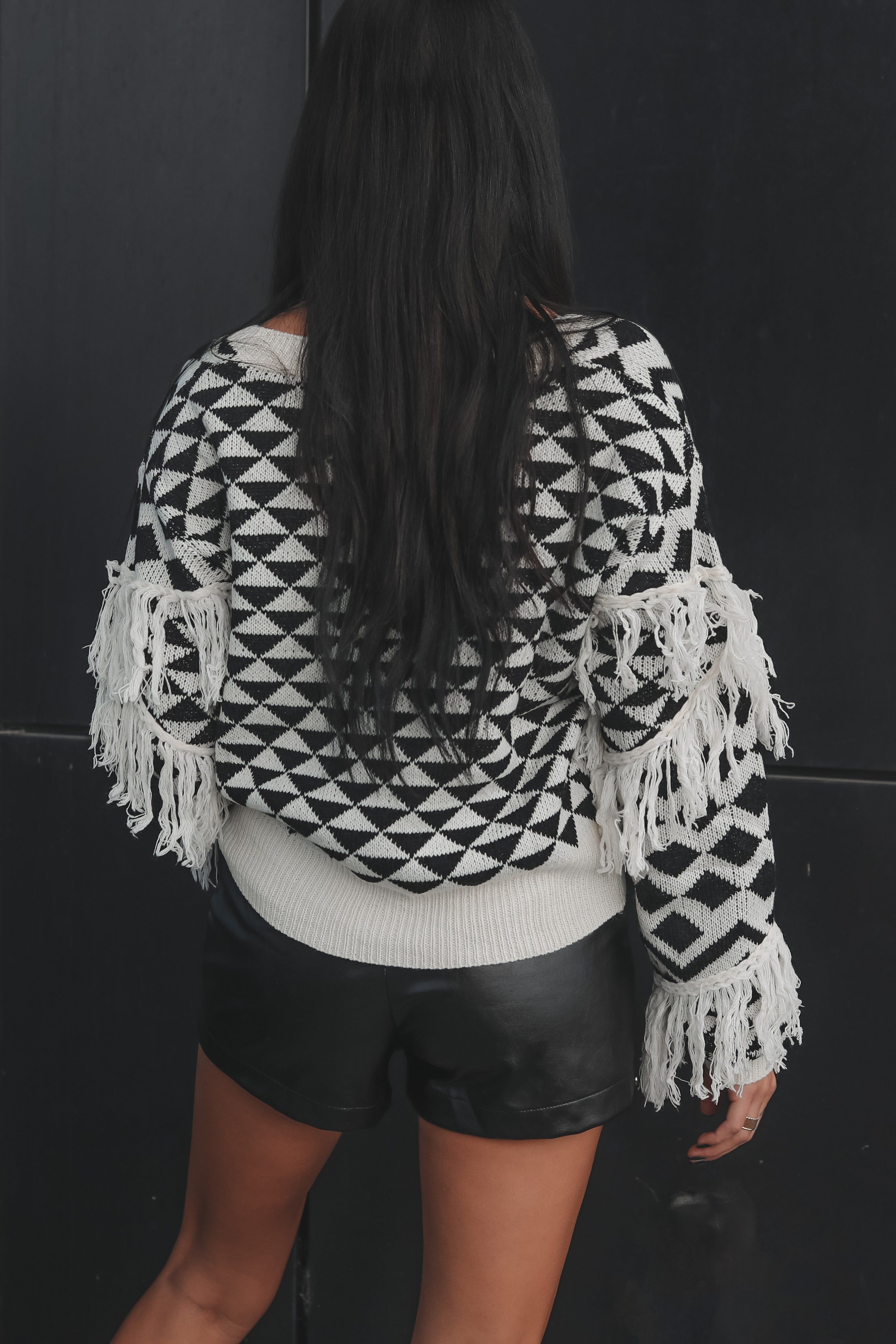 First Things Frist Black And White Fringe Sweater sold by Amazing Lace product image thumbnail 3