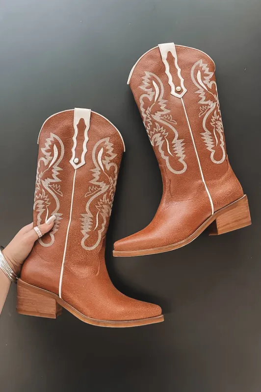 STIVALI Journey Western Tan Leather Cowboy Boots made by Amazing Lace