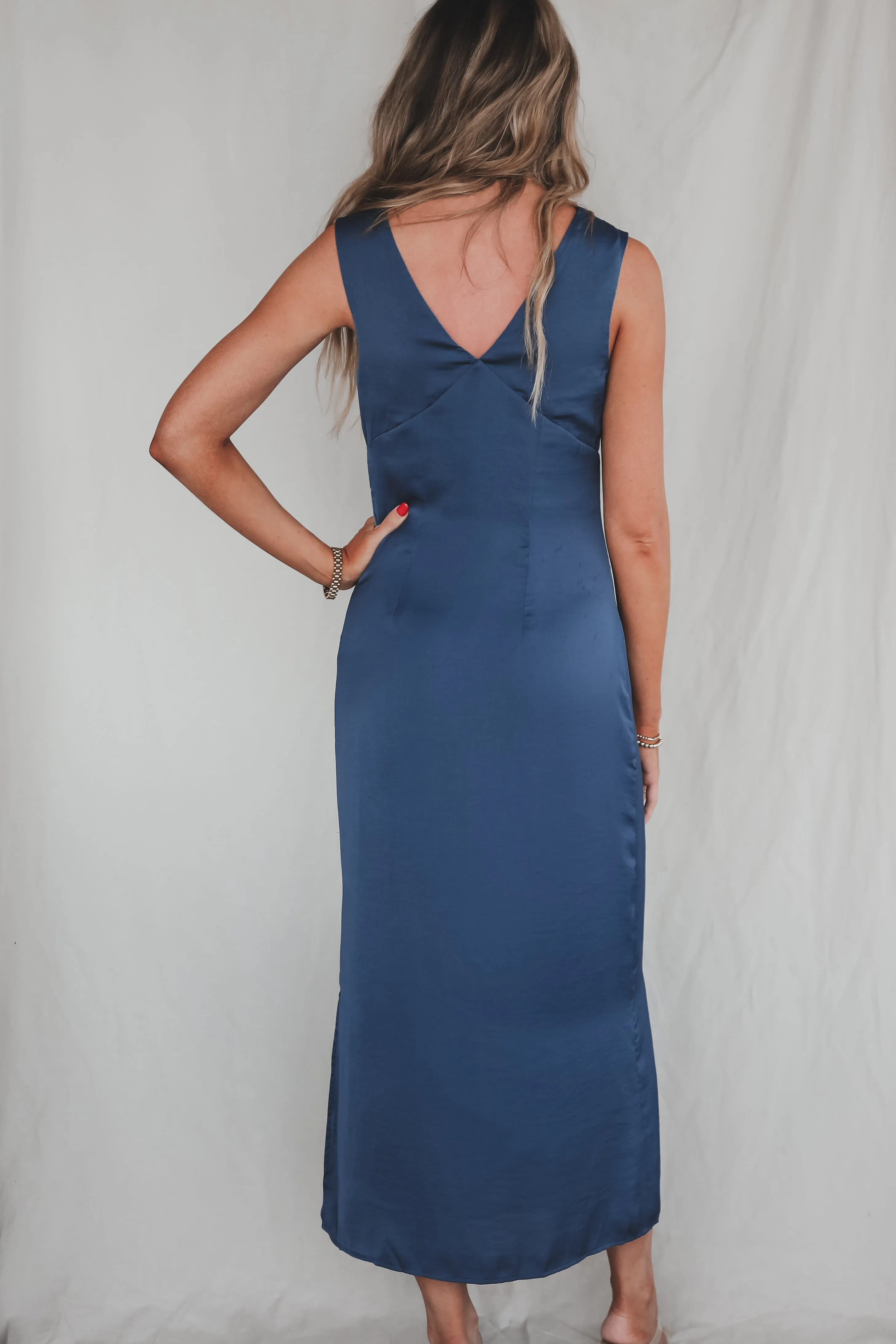 SAGE THE LABEL Midnight Blue Satin Maxi Dress sold by Amazing Lace product image thumbnail 4