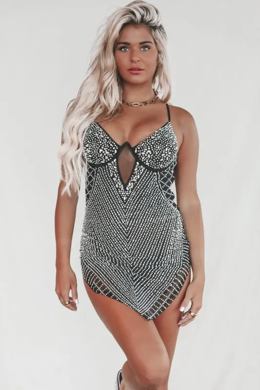 DEAL Back To The Party Black And Silver Jeweled Dress sold by Amazing Lace