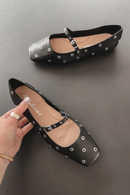 DEAL Matisse Mick Black Leather Grommet Ballet Flats sold by Amazing Lace