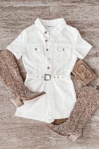 Denim Looks Good On You White Denim Romper sold by Amazing Lace