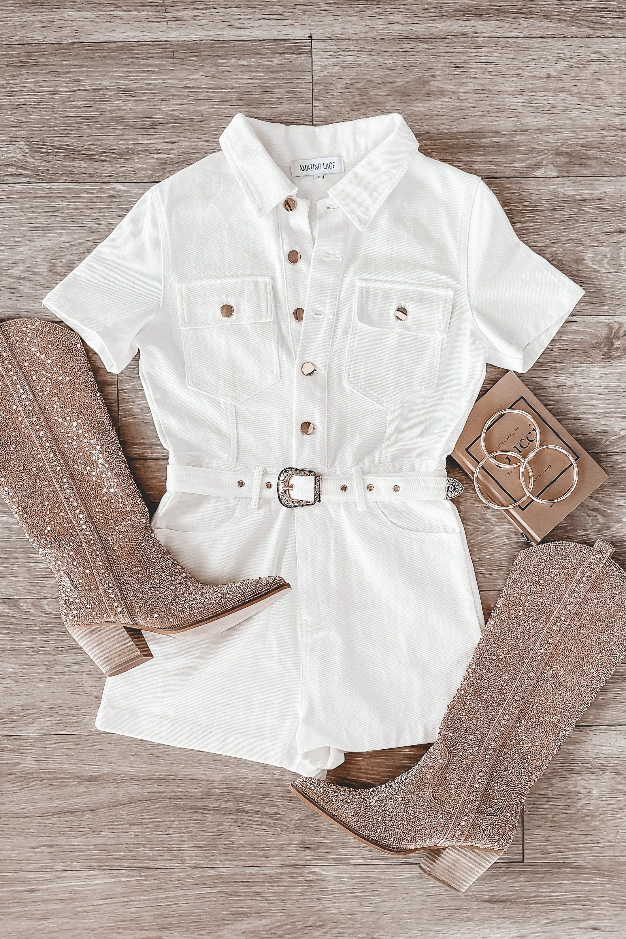 Denim Looks Good On You White Denim Romper sold by Amazing Lace product image thumbnail 7
