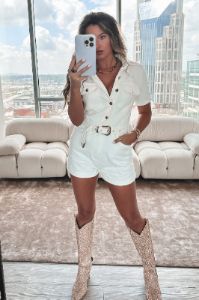 Denim Looks Good On You White Denim Romper sold by Amazing Lace