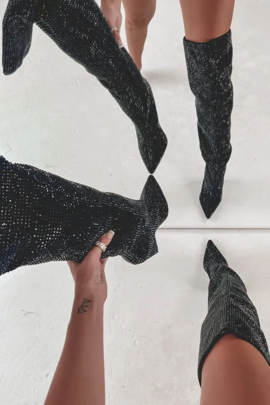 DEAL The Most Confident In The Room Rhinestone Over The Knee Boots sold by Amazing Lace