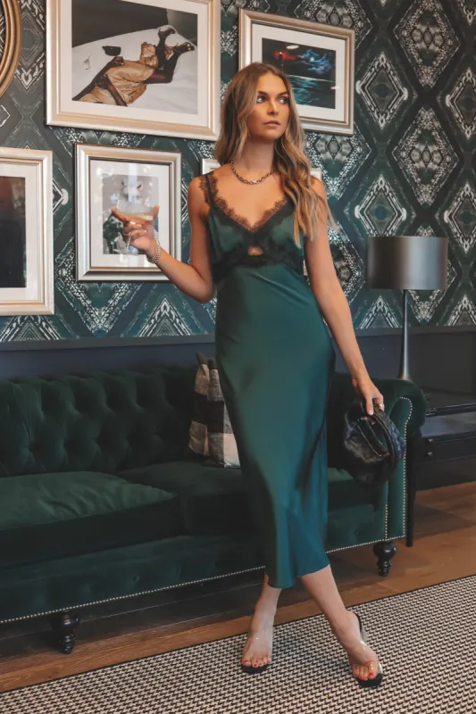 MINKPINK Erin Lace Trim Satin Midi Dress sold by Amazing Lace