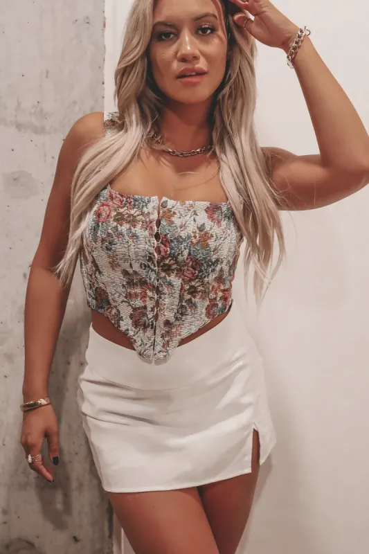 Fashion Forward Floral Lace Up Corset Top sold by Amazing Lace