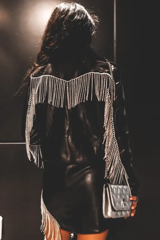 BUDDY LOVE Rife Crystal Fringe Vegan Leather Jacket made by Amazing Lace