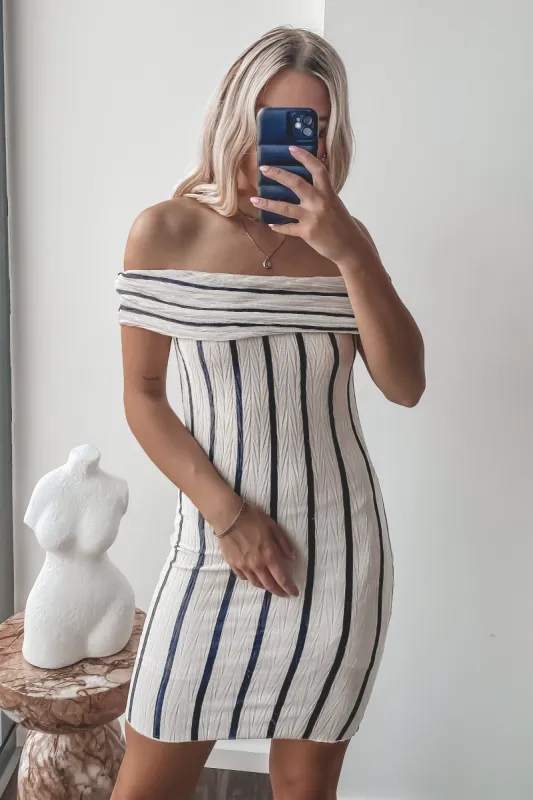 SAGE THE LABEL Won't Forget Striped Off The Shoulder Mini Dress sold by Amazing Lace