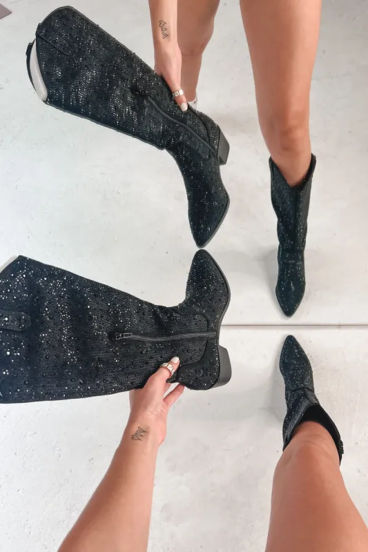 A Sparkle In The Night Black Rhinestone Boot sold by Amazing Lace