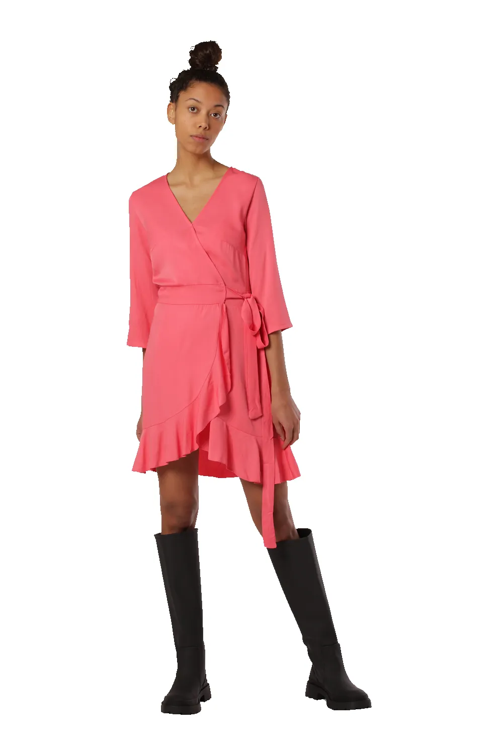 Milly Wrap Dress Short Solid Coral Red sold by Americandreams