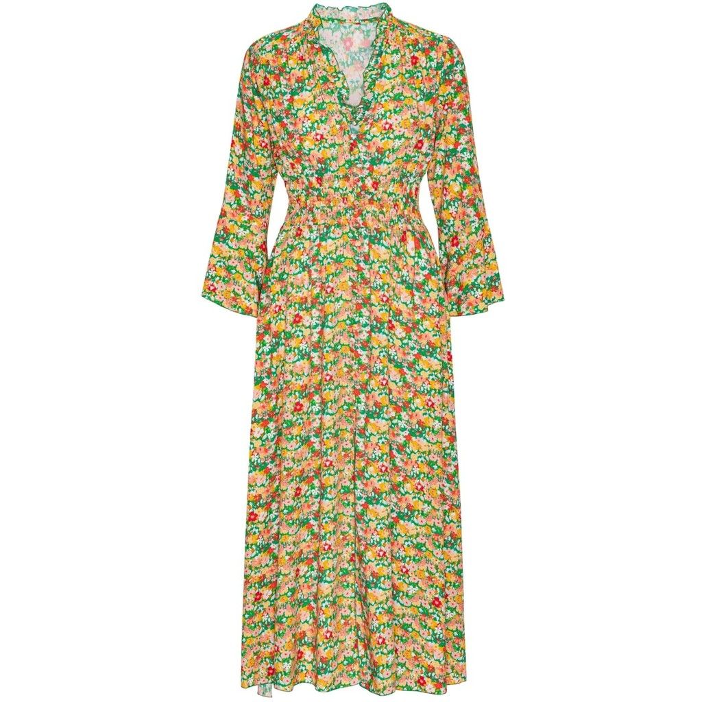 Sally Long Dress - Green Big Multi Flower sold by American Dream