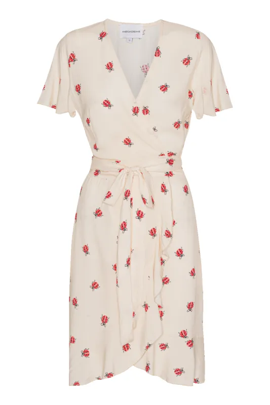 Milly Wrap Dress Short Beige W/Ladybugs made by Americandreams