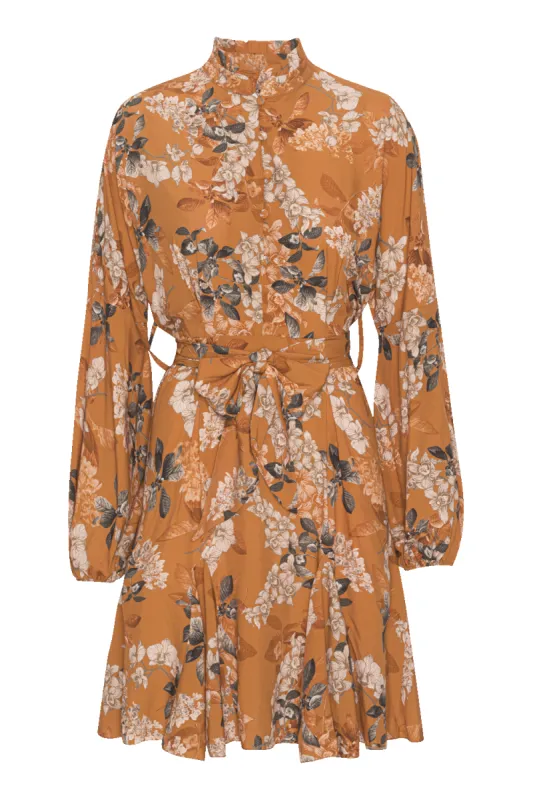 Aia Viscose Dress Rust Big Flower - Sample sold by American Dream