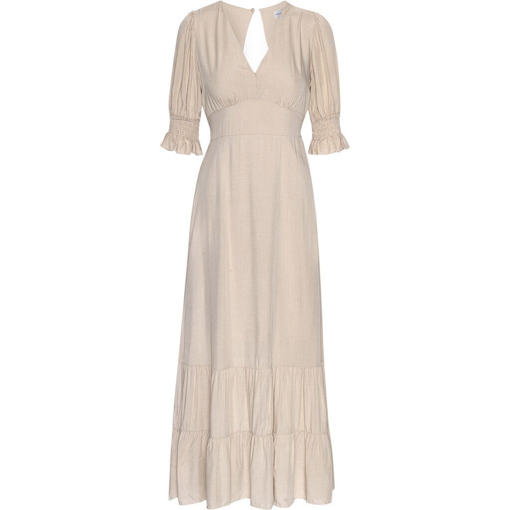 Koko Dress Long Open Back Short Sleeves - Beige Solid sold by American Dream