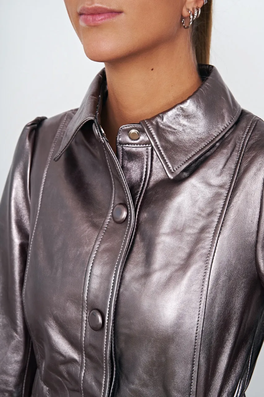 Alice Leather Button Dress Metallic Grey - Sample sold by Americandreams product image thumbnail 2