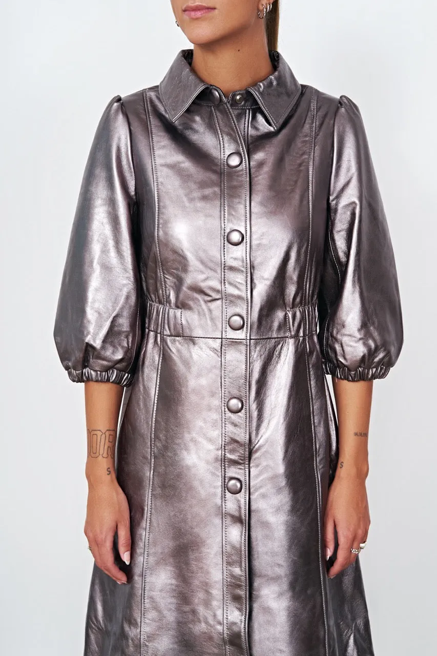 Alice Leather Button Dress Metallic Grey - Sample sold by Americandreams product image thumbnail 5
