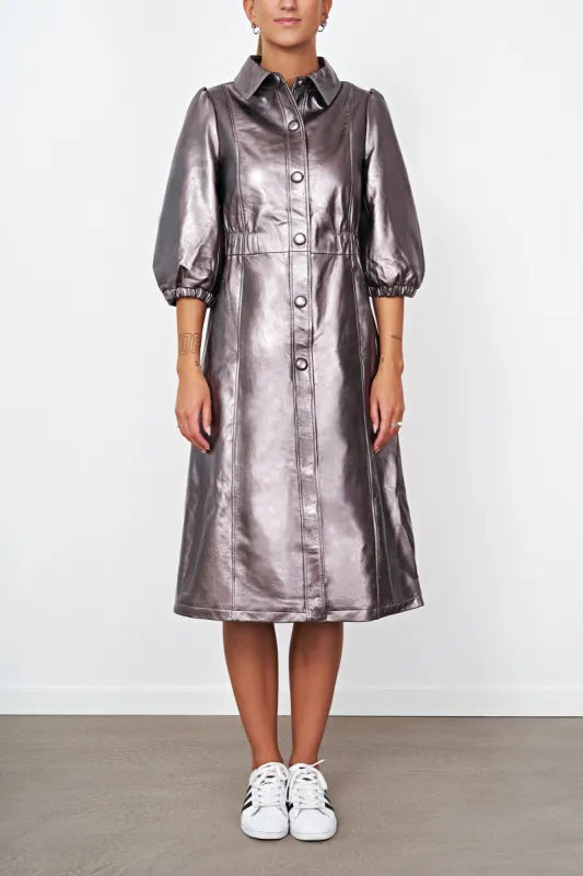 Alice Leather Button Dress Metallic Grey - Sample made by Americandreams
