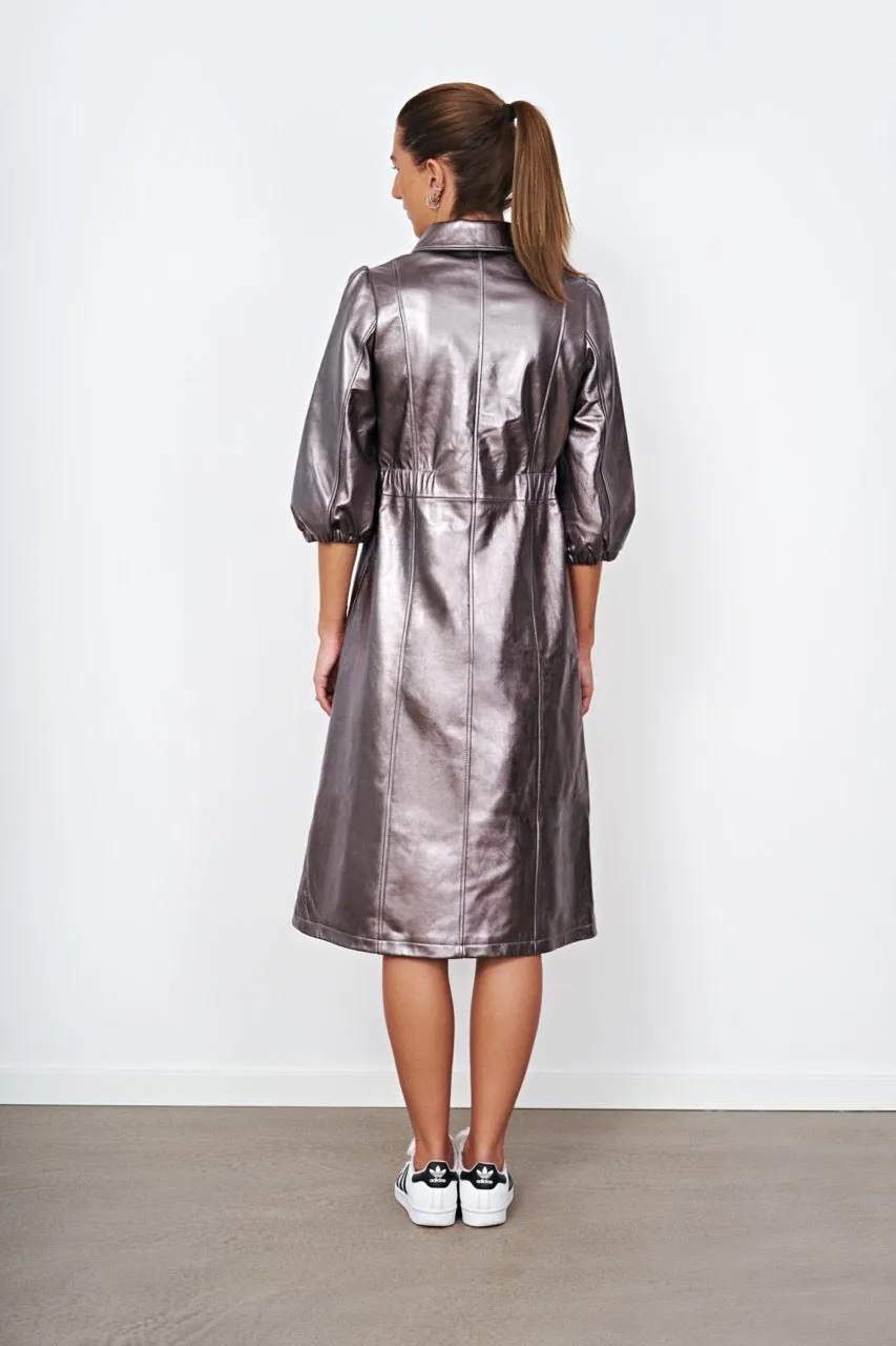Alice Leather Button Dress Metallic Grey - Sample sold by Americandreams product image thumbnail 3