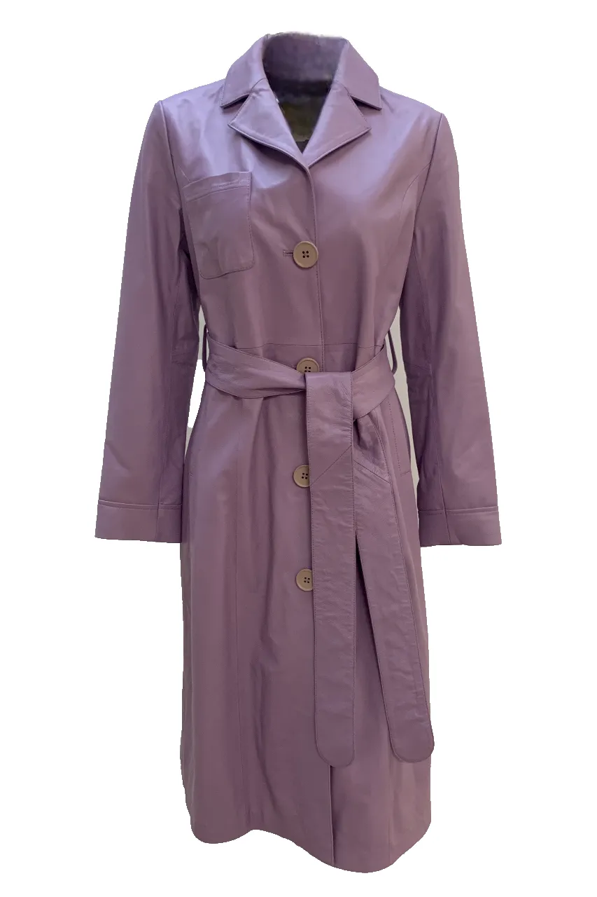 Mira Leather Coat Long Lilac - Sample sold by Americandreams