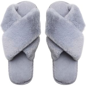 Lou Faux Fur Slippers - Light Grey sold by American Dream
