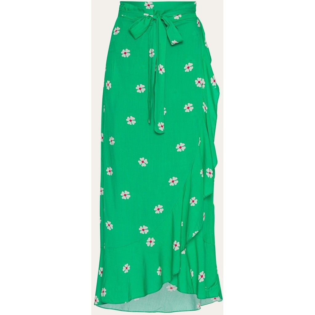 Milly Wrap Skirt Long - Green W/White Flower sold by American Dream