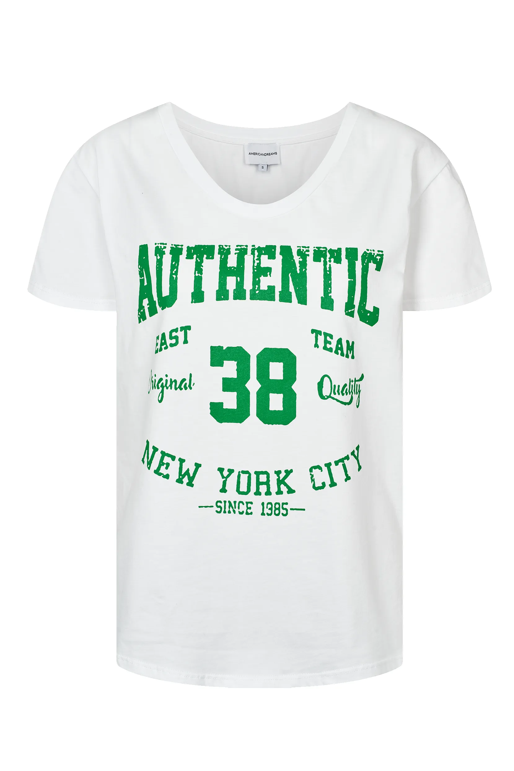 T-shirt White 38 East Authentic Cotton Tee W/Green Letters sold by Americandreams