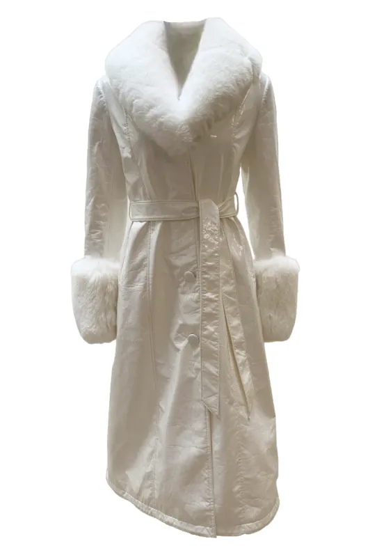 Bella Leather Coat Long White - Sample sold by Americandreams