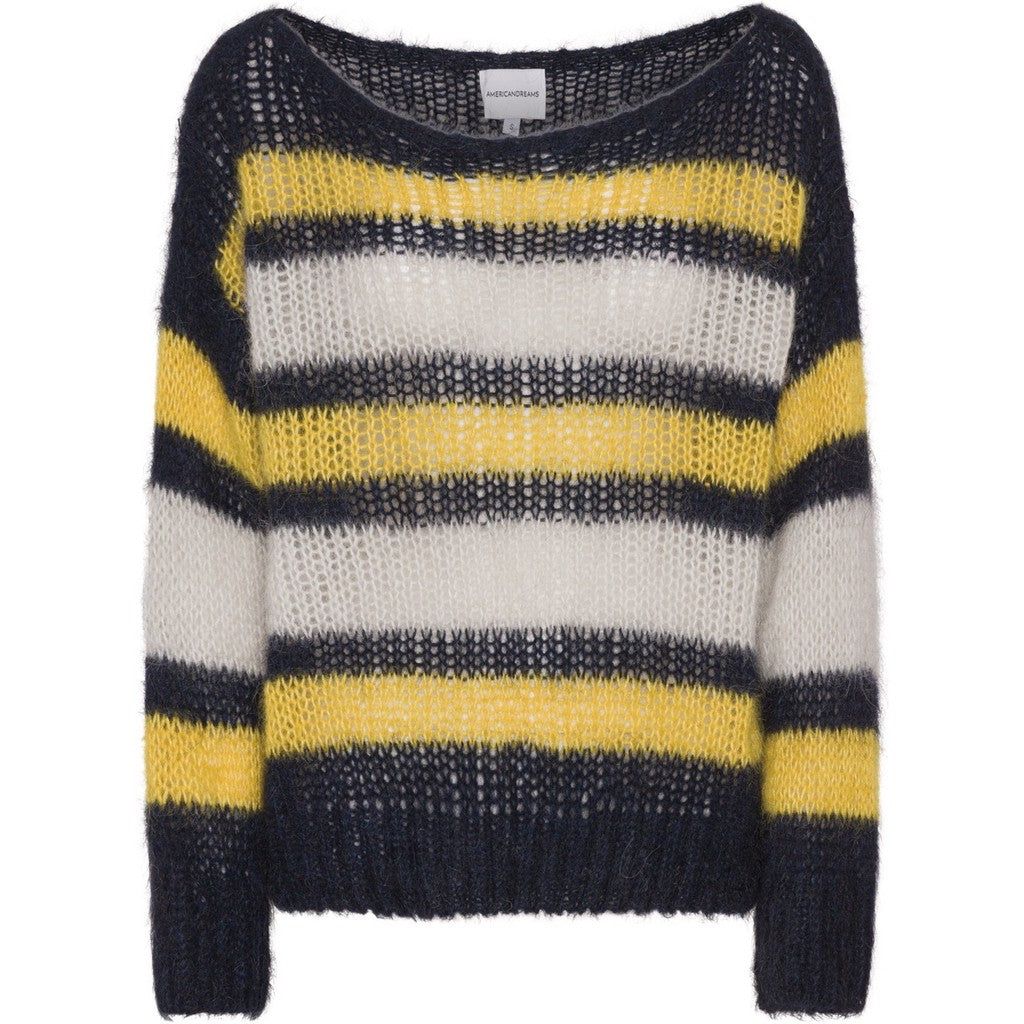 Amira Knit Pullover - Blue W/ White and Yellow sold by American Dream