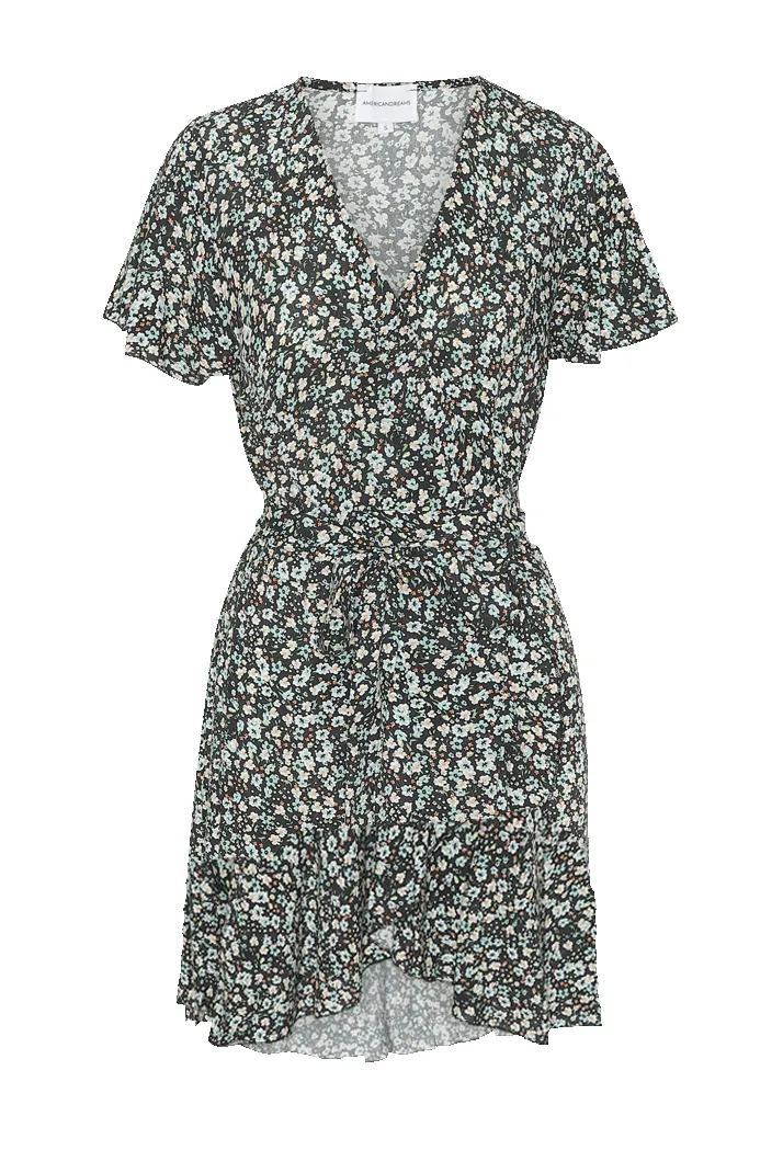 Milly Wrap Dress Short Black / Blue Flower sold by Americandreams