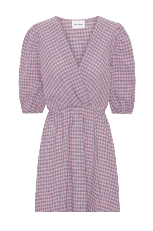 Nikita Half Sleeve Short Dress Lilac/Light Pink Check - Sample sold by Americandreams