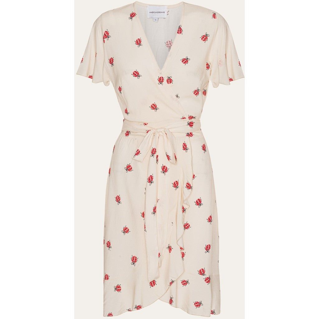 Milly Wrap Dress Short - Beige W/ Ladybugs sold by American Dream