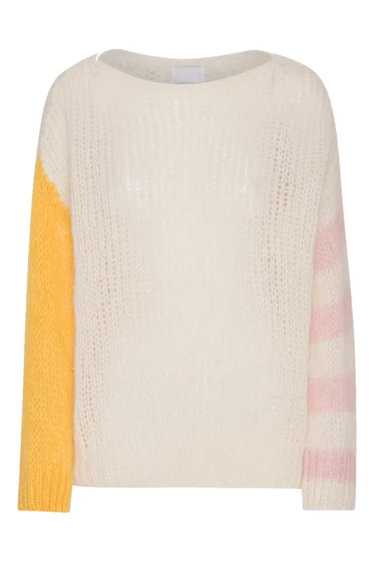 Amira Knit Pullover White Yellow Light Pink Striped sold by Americandreams