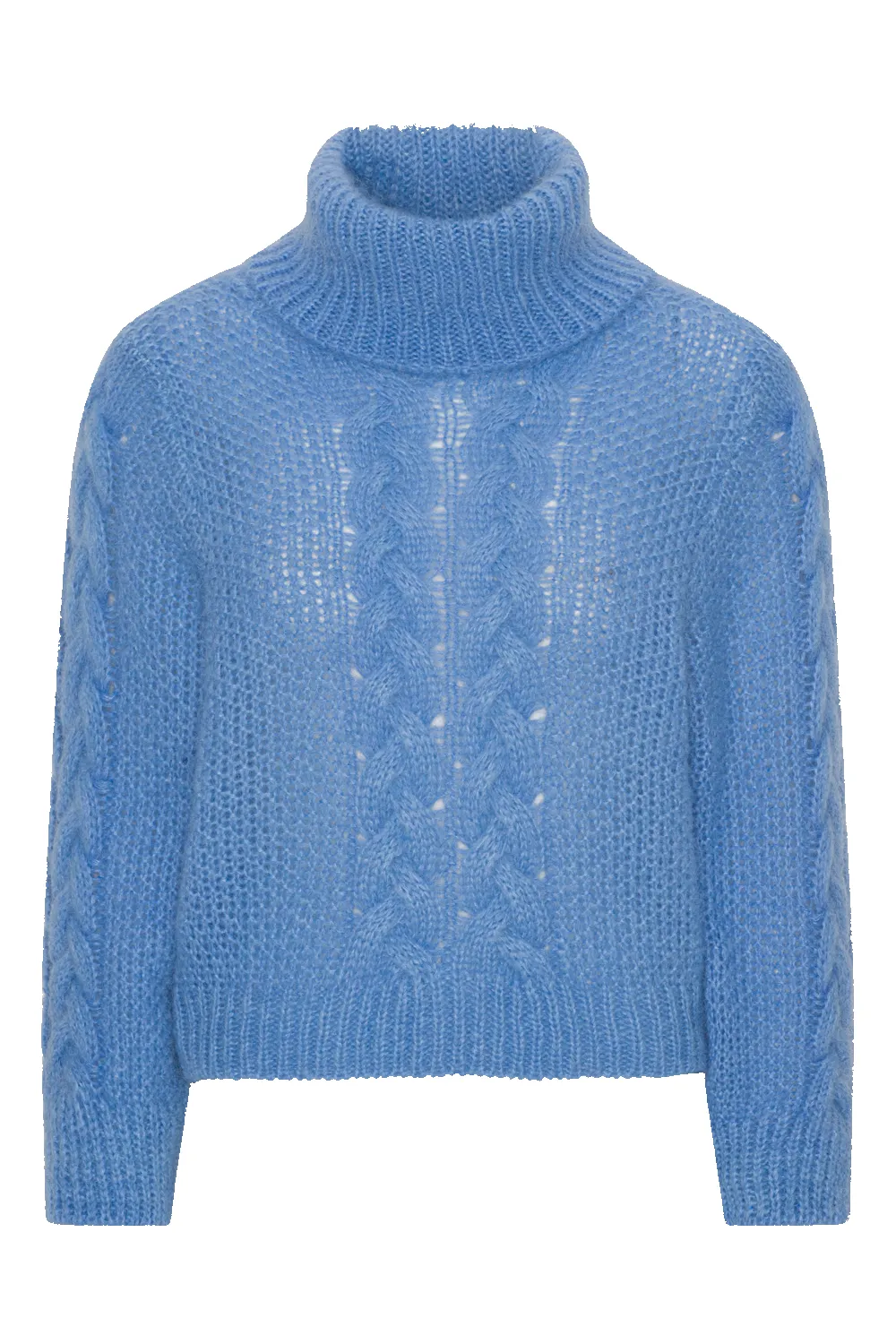 Minella Roll Neck Cable Knit Pullover Sky Blue - Sample sold by Americandreams