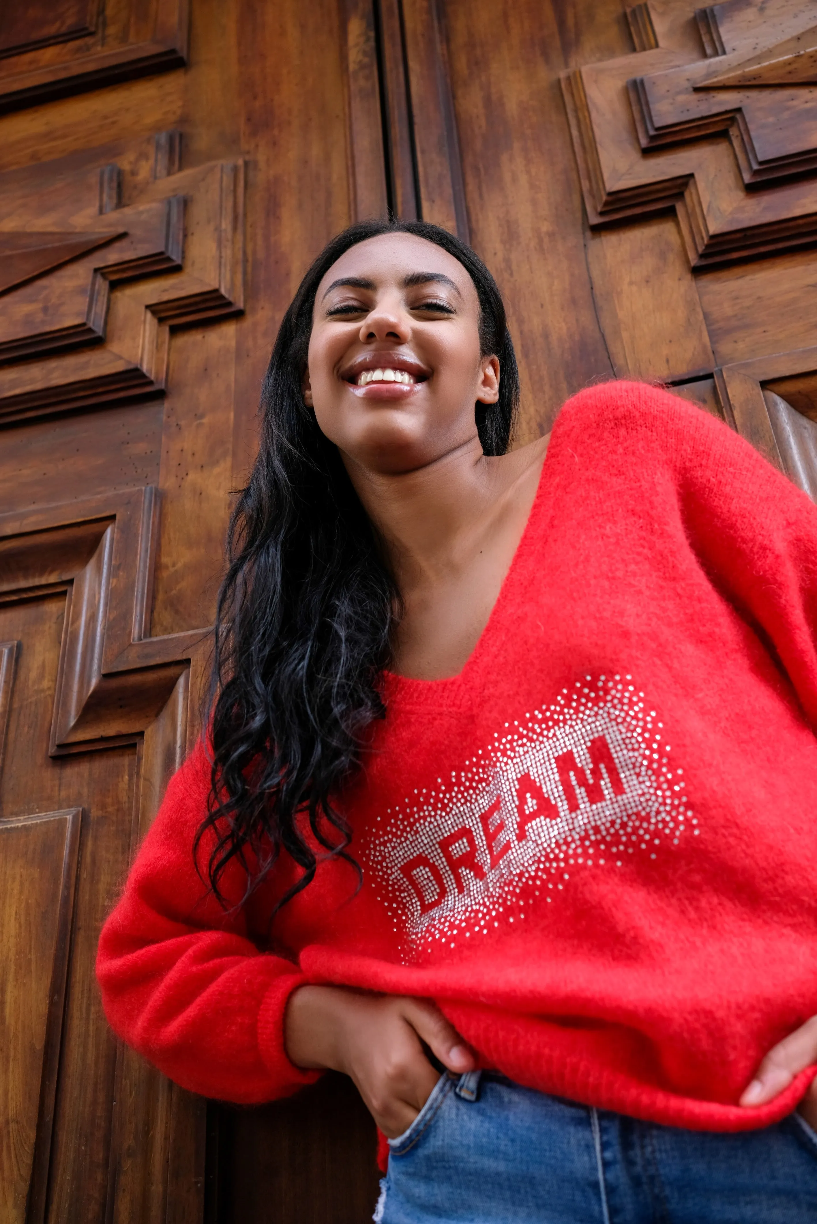 Silja V Neck Crystal Pullover Lipstick Red sold by Americandreams product image thumbnail 2