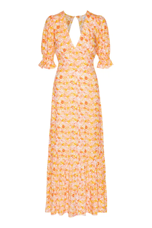 Koko Dress Long Open Back Peach Flower sold by Americandreams