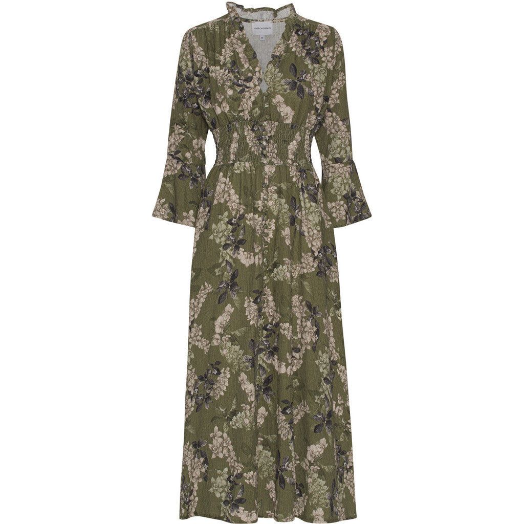 Sally Cotton Long Dress - Army Green Big Flower sold by American Dream