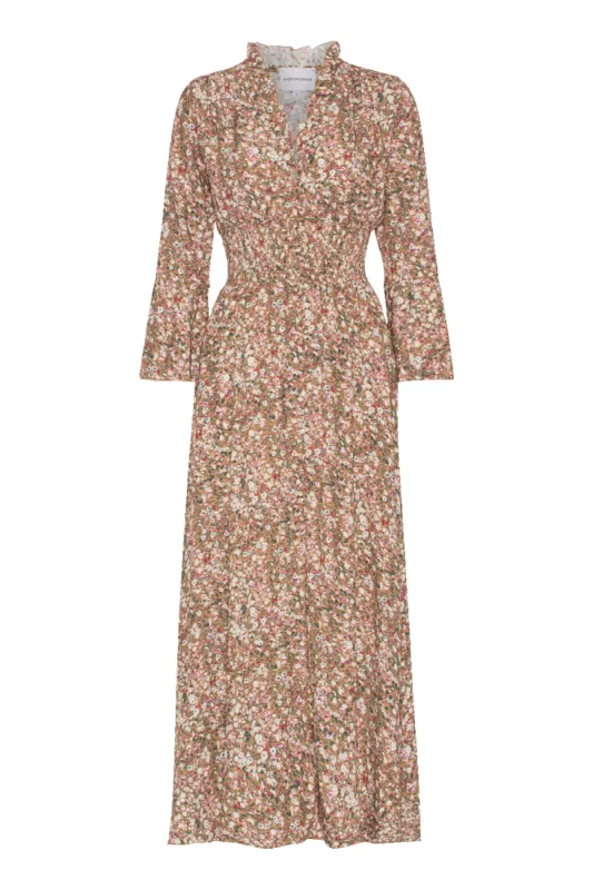 Sally Long Dress Brown Flower made by Americandreams