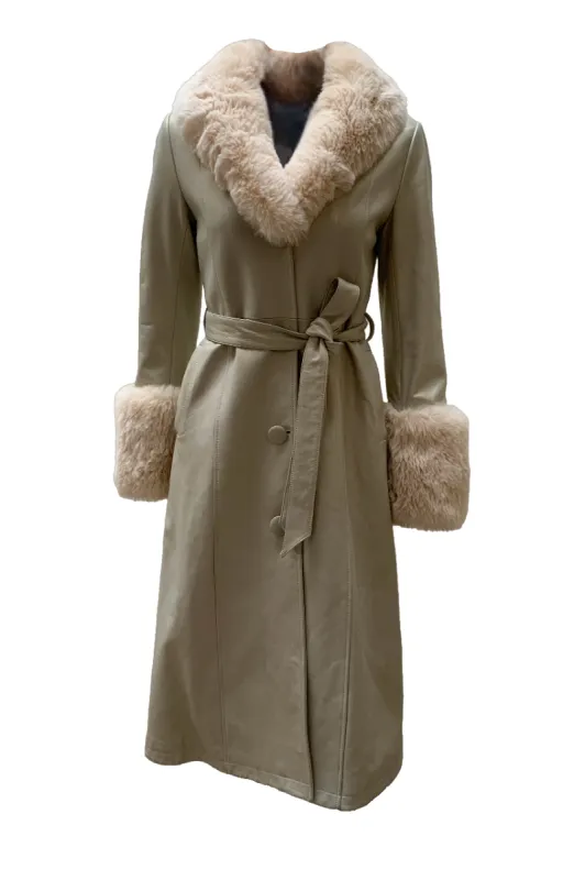 Bella Leather Coat Long Cream White - Sample sold by Americandreams