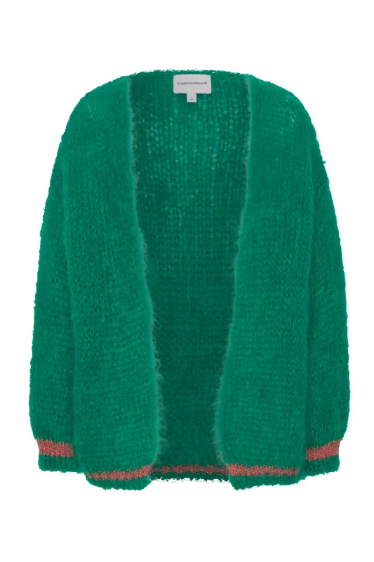 Olivia Mohair Cardigan Jade Green W/Coral Red Lurex sold by Americandreams