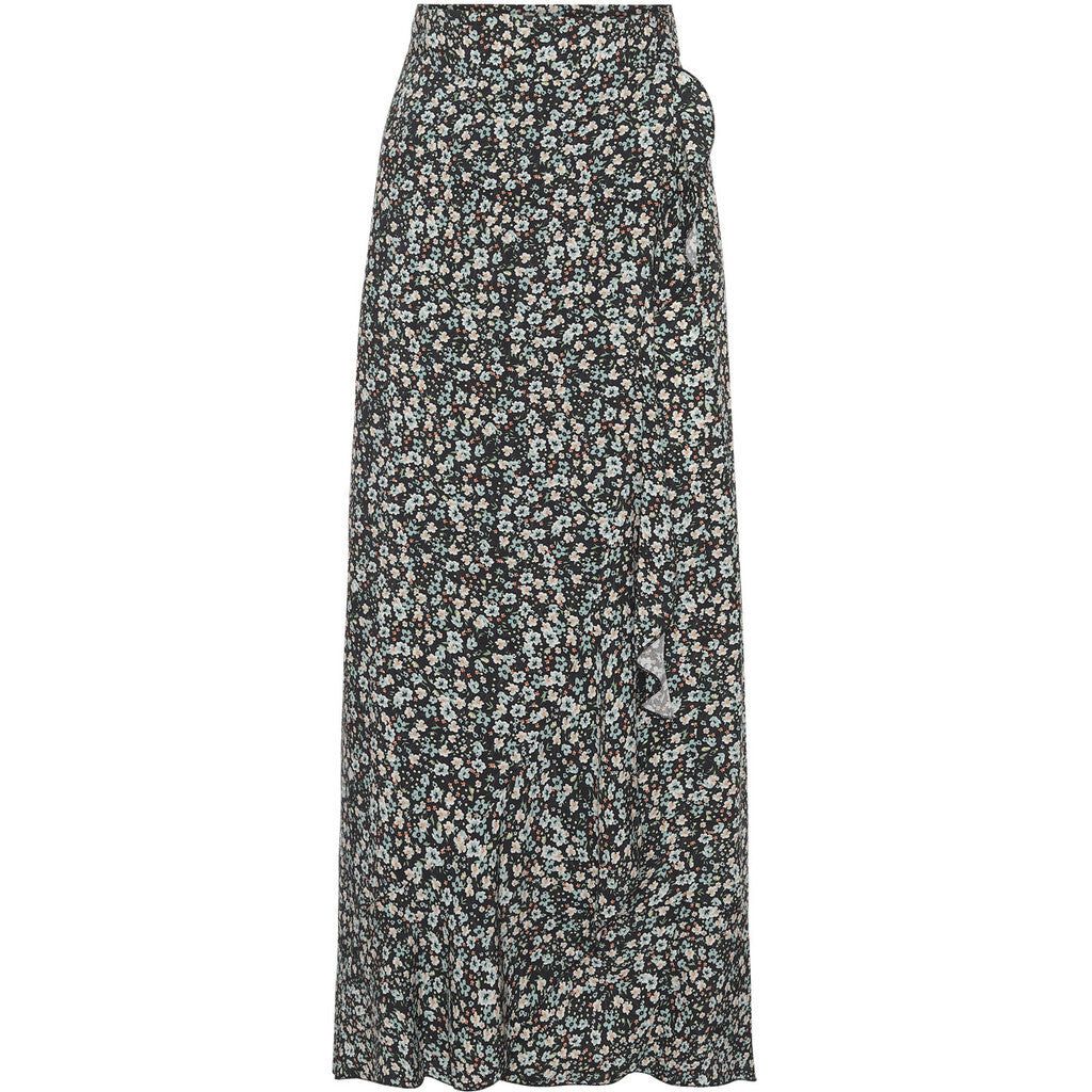 Milly Wrap Skirt Long - Black/Blue Flower sold by American Dream