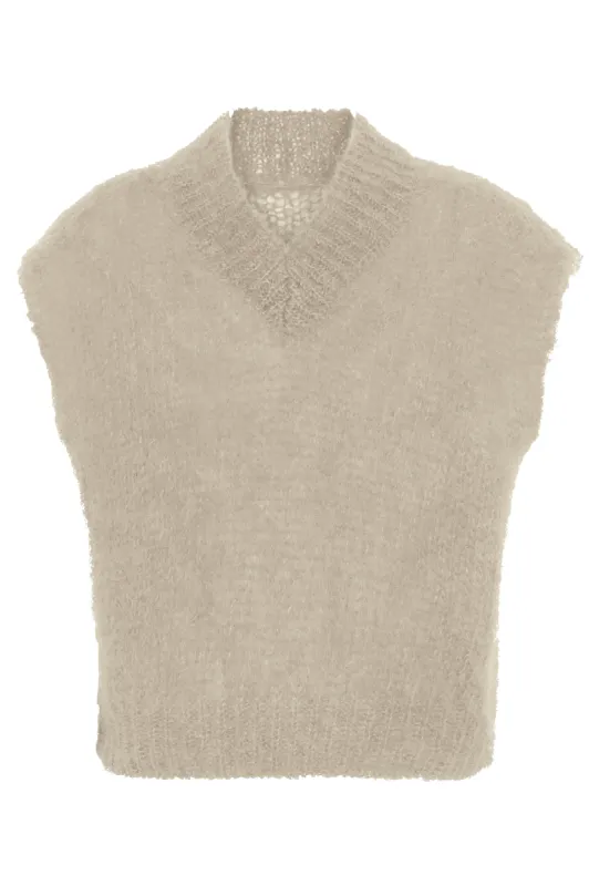 Elena V Neck Vest Beige - Sample sold by Americandreams