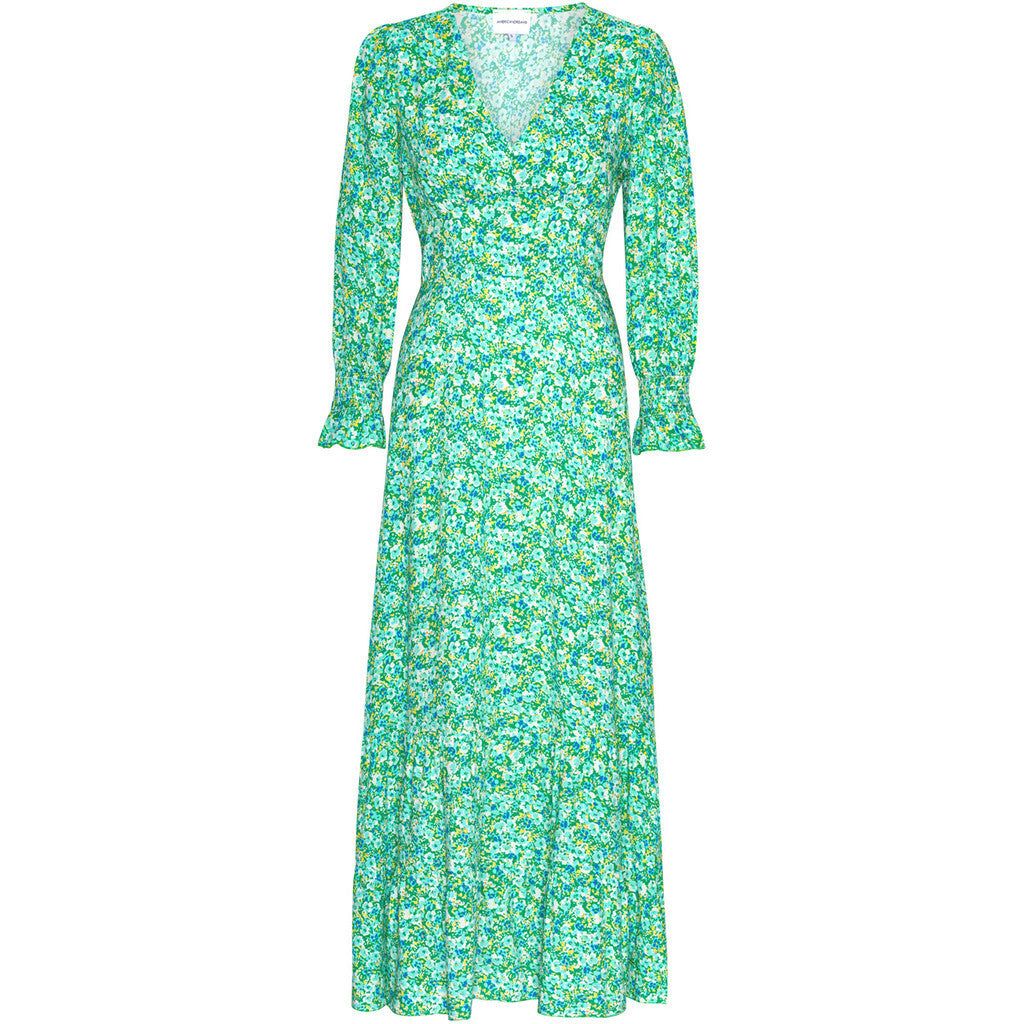 Koko Dress Long Closed Back Long Sleeves - Emerald Green Summer Flower sold by American Dream