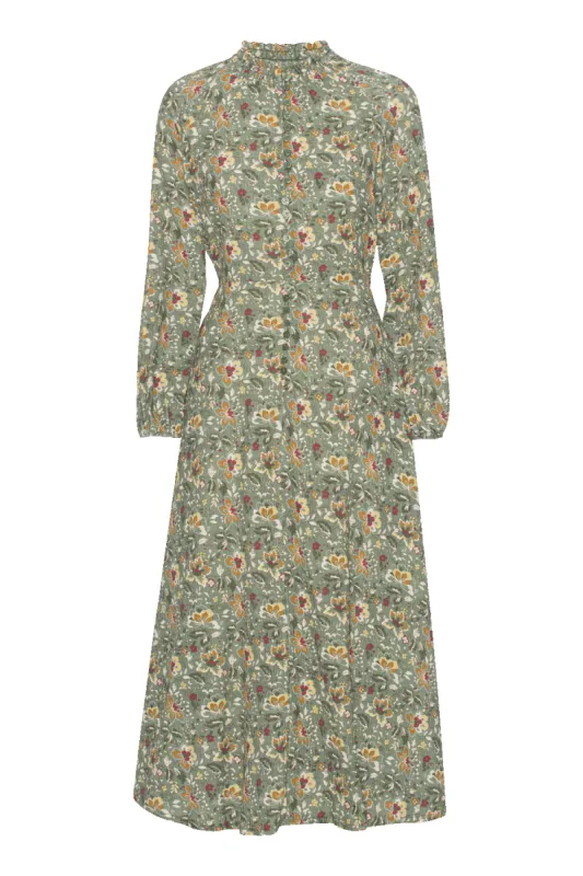 Perla Dress Long Green Multi Small Flower made by Americandreams