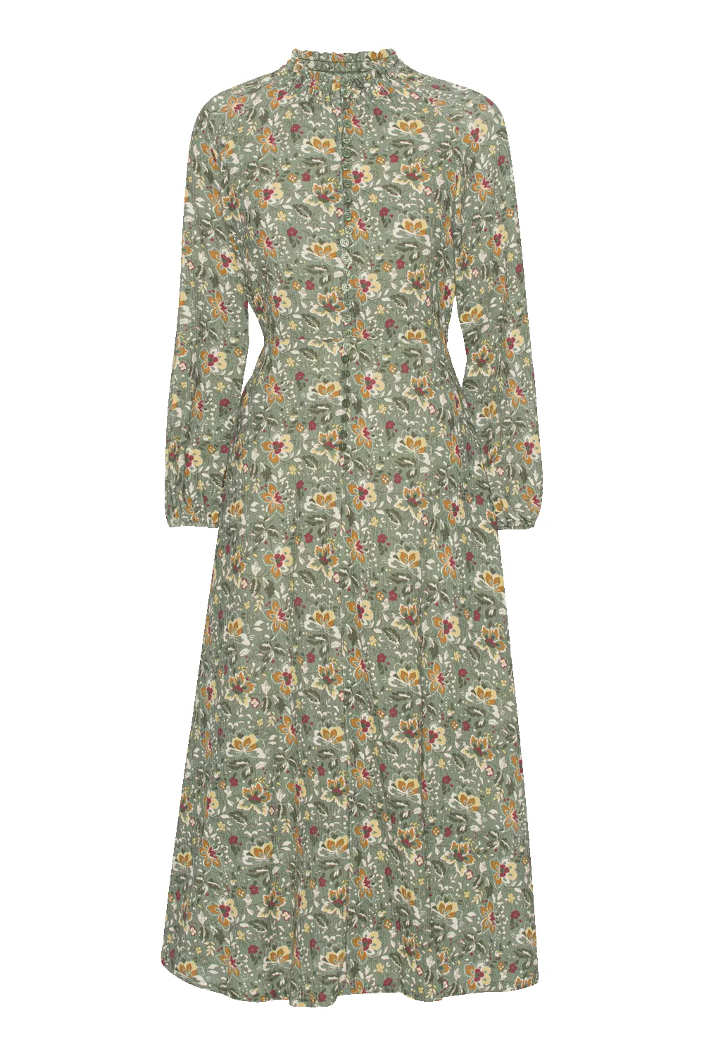 Perla Dress Long Green Multi Small Flower sold by Americandreams
