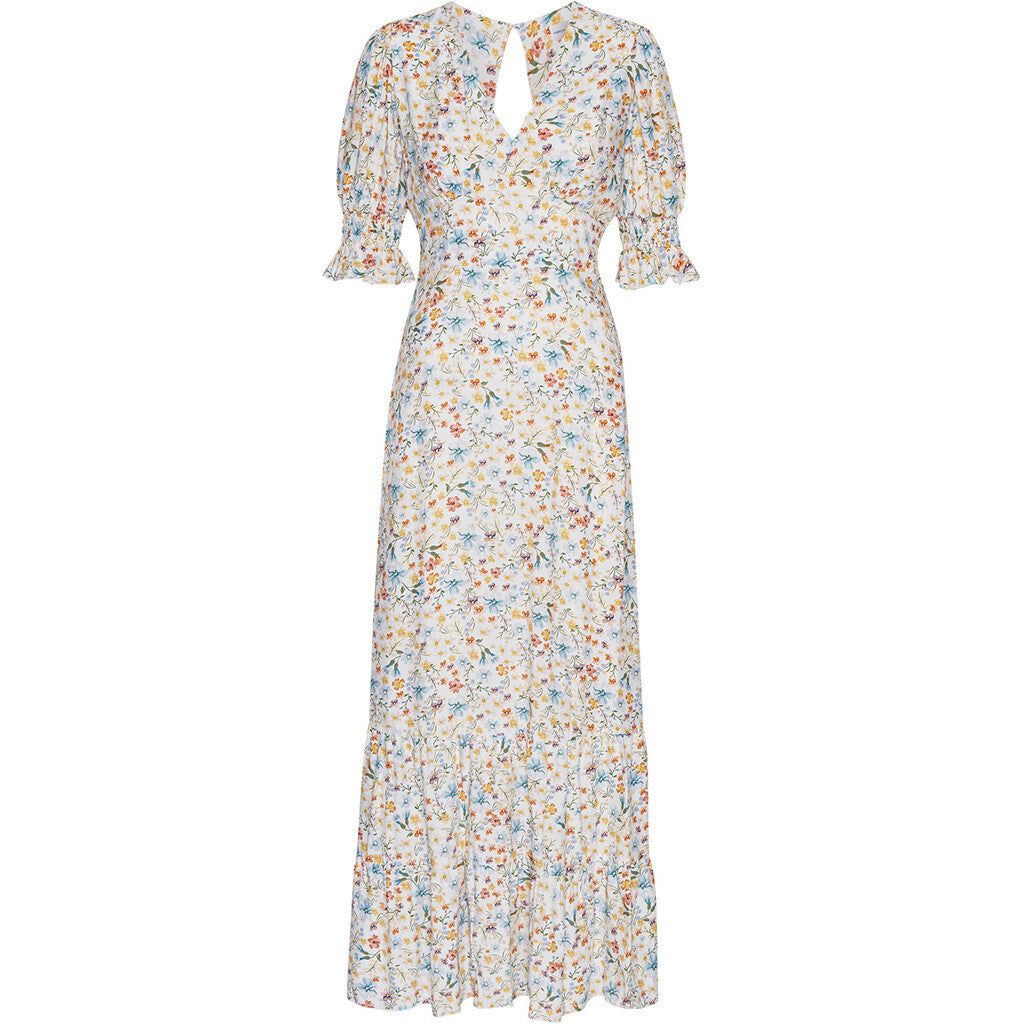Koko Dress Long Open Back Short Sleeves - White Summer Flower sold by American Dream